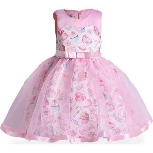 3-8 Year Little Girls Ice Cream Dress Sleeveless Bow Zipper Tulle Fluffy Candy Birthday Party Ball Gown Girls Summer Pink Dress