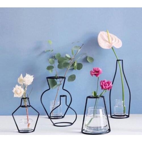 Brand New Style Retro Iron Line Flowers Vase Metal Plant Holder Modern Solid Home Decor Nordic Styles Iron Vase