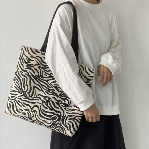 Large Capacity Canvas Shoulder Bag for Women 2020 zebra Shopping Bags Japanese Cotton Cloth Tote Bag Handbags Big Shopper
