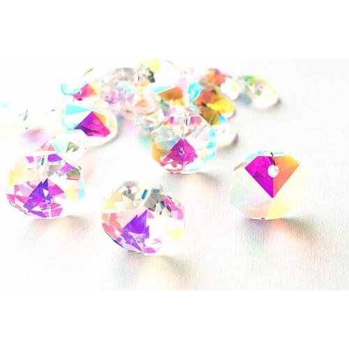 Top Quality 500PCS/lot AB Color 14mm Crystal Glass Octagon Beads In 1 Hole For DIY Wedding Strands Garlands & Chandelier Making