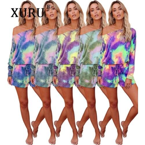 XURU European and American Womens Printed Jumpsuit Two-piece Suit New Jumpsuit Suit