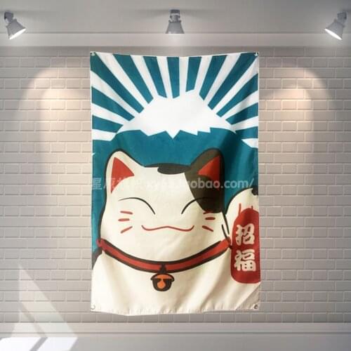 Japanese Ukiyo-e Lucky Cat Banners Hanging Flag Tapestry Wall Sticker Cafe Restaurant locomotive club Live Background Decoration