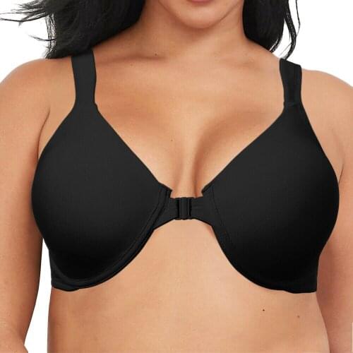 YBCG Women Bra Thin Padded Push Up Brassiere Front Closure Strength Big Cup Bra For Women Black Large Size 36-50 C D E F G Cup