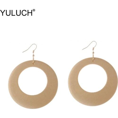 YULUCH 2019 Fashion Gold Wood Dangle Drop Pendant Earrings Ethnic African Boho Round Hollow Hanging Earings For Women Lady Party