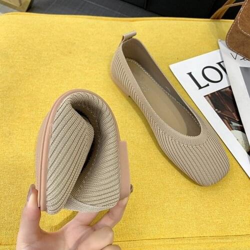 Women Flats Stretch Knitted Solid Color Moccasins Breathable Cozy Work Shoes Brief Fashion Ladies Flats Light Driving Loafers
