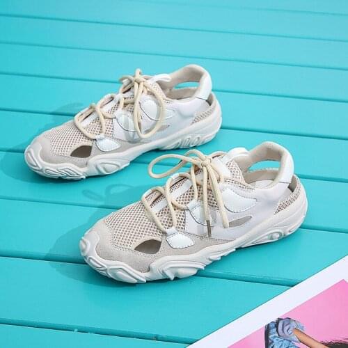 Koovan Womens Sneakers 2020 Daddy Sandals Hollow Breathable Sneakers Match Platform Lace-up Mesh Casual Trendy Shoes For Girls
