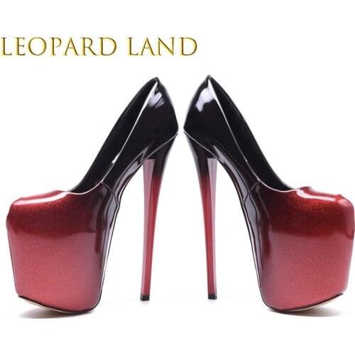 LEOPARD LAND Women Pumps Wine Super high-heeled 20cm Nightclub womens Shoes Gradient Black Red Large Size 43 Wedding Shoes MJL
