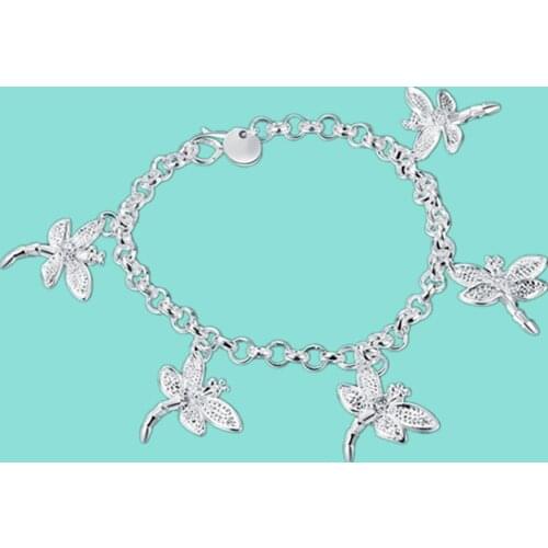 925 Sterling Silver Five Dragonfly Pendant Bracelet For Woman Charm Wedding Engagement Fashion Party Jewelry