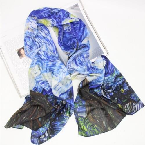 Italian fashion women designer KlimtVan Gogh oil digital painting silk scarf shawls foulard bandana women wraps scarfs LL190202
