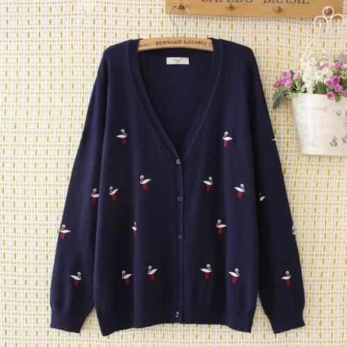 Plus size Embroidery wool V-neck women loose sweater jackets 2020 new winter autumn casual ladies knitted Cardigans tops female