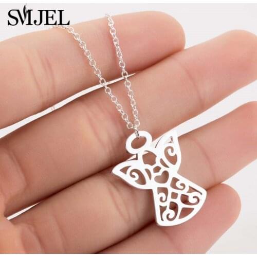 SMJEL Women Angel Necklaces Gold Color Minimalist Guardian Little Fairy Angel Medallion Pendant Necklaces Jewelry bijoux Origami