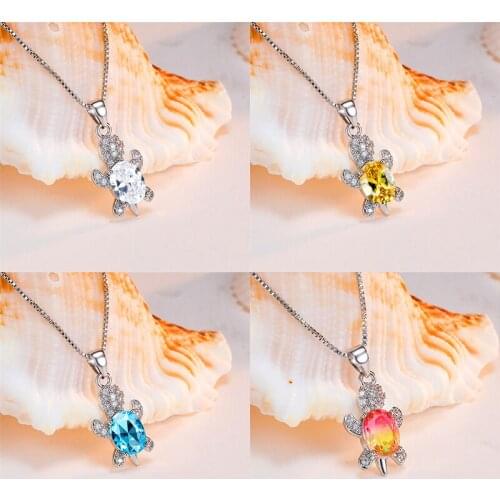Boho Female Rainbow Crystal Pendant Necklace Dainty Silver Color Chain Necklaces For Women Cute Tortoise Zircon Wedding Jewelry