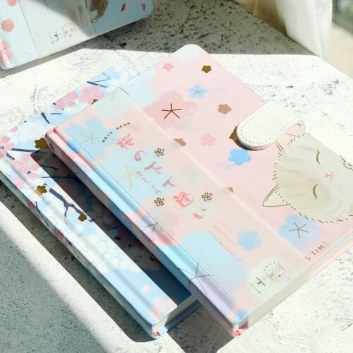 "Sakura Cat v4" Hard Cover Cute Girls Diary Journal Study Notebook Notepad Beautiful Stationery Gift
