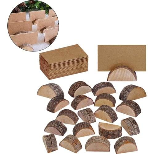10pc Wood Semicircular Desktop Ornament Picture Stand Card Holder Natural Stump Photo Clip Office Desktop Wedding Ornament