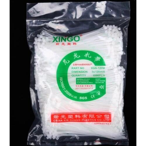 1000Pcs Self-locking plastic nylon tie black or white 3*120mm cable tie fastening ring cable tie zip wraps strap