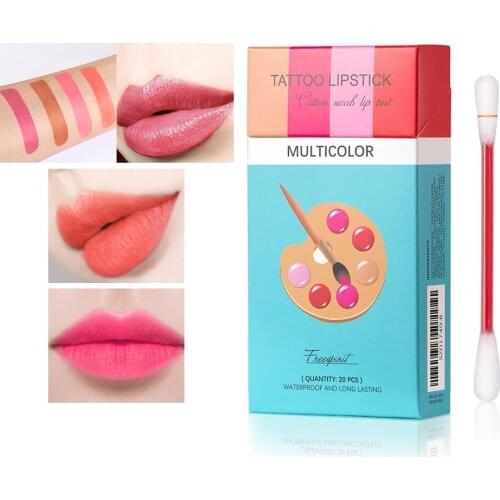 20pcs/box Matte Tattoo Lipstick Cigarette Case Cotton Swab Lipsticks Long Lasting Waterproof for Women Gift Travel Portable