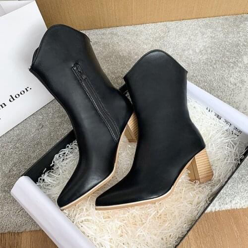 2022 Luxury Side Zipper Pu Leather Women Boot Med Heel Western Cowboy Pointed Ladies Winter Motorcycle Ytmtloy Botines De Mujer