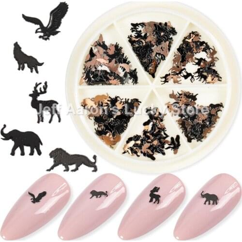 240Pcs Gold Metal Nail Decals Ultra-thin Flakes Nail Sequins Cute 3D Animal Nail Art Decorations Charm Nail Art Rivets Wheel