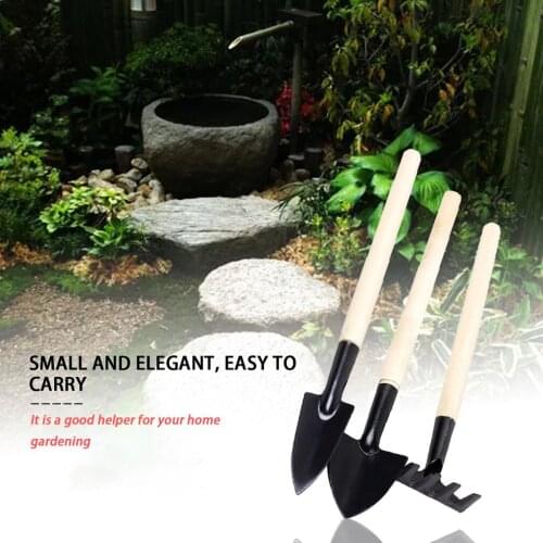 3Pcs/Set Mini Portable Gardening Tool Metal Head Shovel Rake Spade Plant Garden Soil Raising Flowers Wooden Handle Tool Set