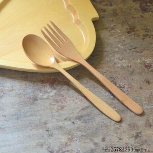 50pcs Wood Spoon and Fork Tea Spoon Salad Fruit Fork Tableware Wooden Cutlery Dinnerware