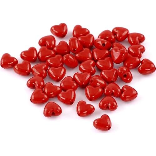 Acrylic Opaque Heart Red Polished Beads Women Beads For Jewelry Making Charms Bracelets Earrings Beads About 11mm x 10mm, 200PCs