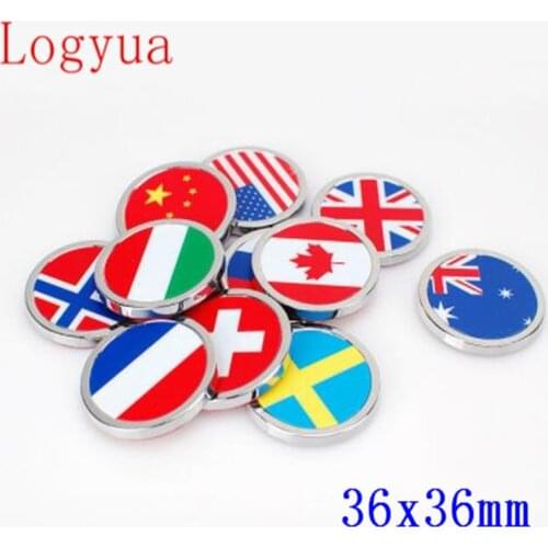 Car Round Style 36x36mm Metal Switzerland Sweden Russia France Germany Italy Canada USA Flag Skull Sticker Emblem 1pcs/lot