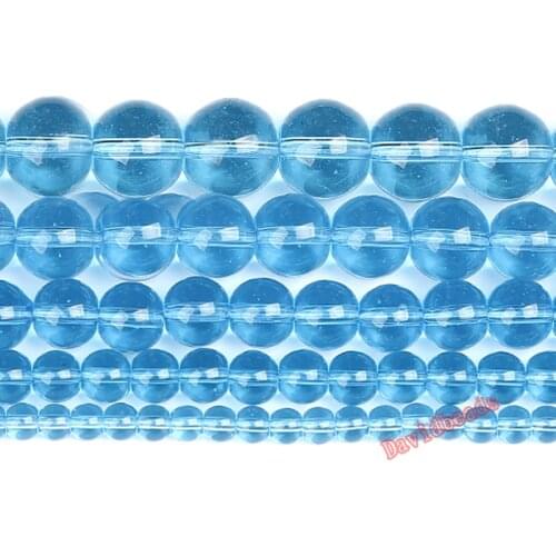 Free Shipping Natural Stone Smooth Lake Blue Glass Loose Beads 15" Strand 4 6 8 10 12MM Pick Size For Jewelry Making