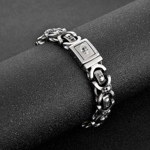 Mans Skull Jewelry Bracelets 15mm X Skull Chain Bracelet Men Stainless Steel 316L Mens jewellery JB125372-BDJX