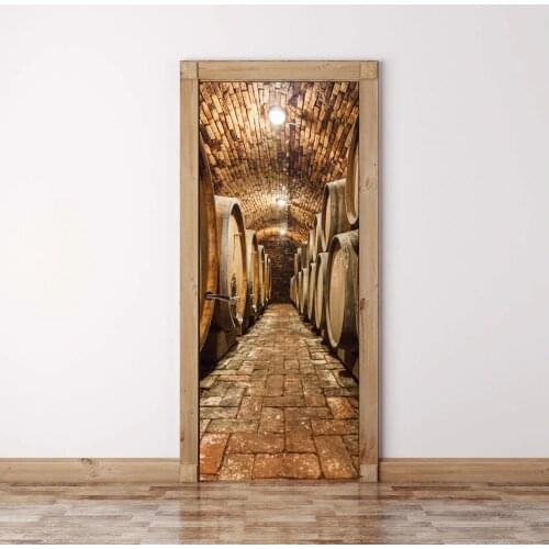 DIY 3D Wall Sticker Mural Home Decor Oak barrels in wine cellar Art Removable Door Sticker decole 77*200cm