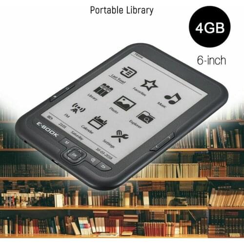 6 Inch 4GB Ebook Reader E-Ink Capacitive E Book Light Eink Screen E-Book E-Ink E-Reader MP3 with Case, WMA PDF HTML