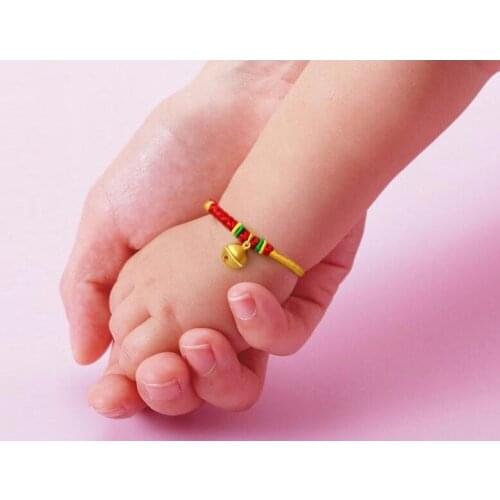 Hot Sale 999 24k Yellow Gold Small Bell Colourful String Weave BABY Bracelets 2.10