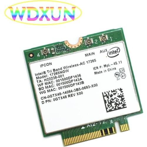 Intel Tri-Band Wireless-AC 17265 Intel17265 802.11ad 802.11ac 4.7Gbps 867Mbps NGFF M2 Dual-band 2x2 AC BT4.0 WiFi Card