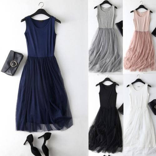 ITFABS Newest Arrivals Fashion Hot Fashion Women Spring Summer Patchwork Mesh Party Dress Gauze Tank Dress Sundress