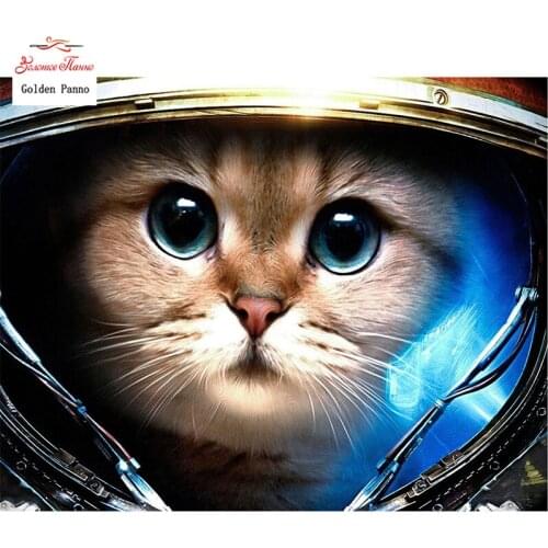GOLDEN PANNO Diamond Painting Full Square 5D Diy Daimond Embroidery Diamant Mosaic Sale rhinestones pictures Astronaut Cat 03
