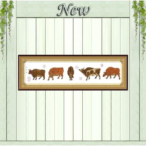 Five oxen pictures animal home decor painting counted print on canvas DMC 11CT 14CT Cross Stitch kits embroidery needlework Sets