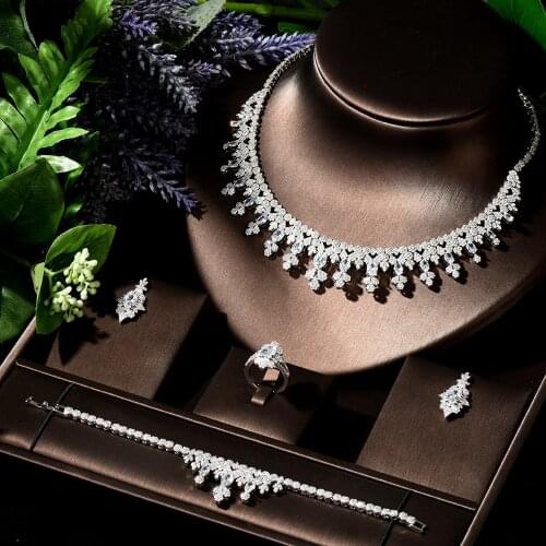 HIBRIDE Gergous Trendy Classic Women Wedding Party Necklace Earrings Set Water Drop 4pcs Jewelry Set for Bridal bijoux N-135