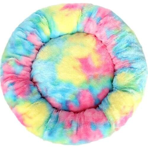 Tie dye Dog Bed Long Plush Dount Basket Calming Cat Beds Hondenmand Pet Kennel House Soft Fluffy Cushion Mat for Large Dogs