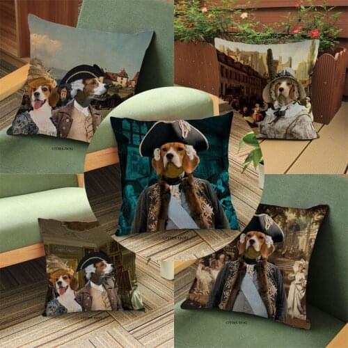 Animal beagle dog Watercolor painting linen Cushion pillow cover Home living room sofa Decoration Cushions covers pillows dogs