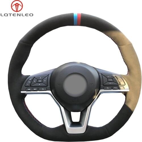 LQTENLEO Black Suede Sew Car Steering Wheel Cover for Nissan Kicks X-TRAIL 2017-2019 March Rogue Qashqai 2017-2019 Sere