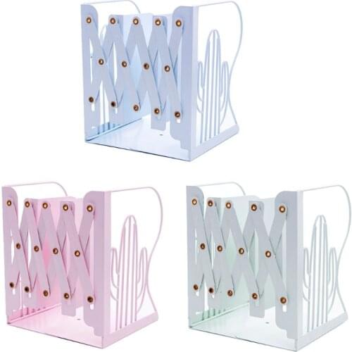 Cactus Metal Retractable Bookends Support Stand Holder Shelf Bookrack Organizer School Office Supplies