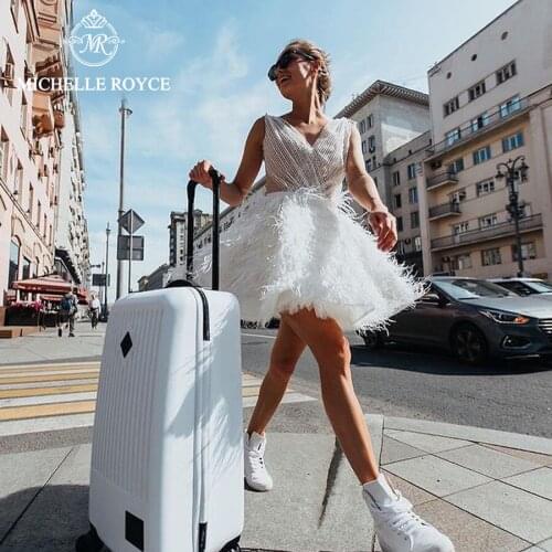 Michelle Royce A-Ling Wedding Dresses 2020 Criss-Cross Feathers Appliques Button Wedding Party Bridal Gowns Vestido De Noiva