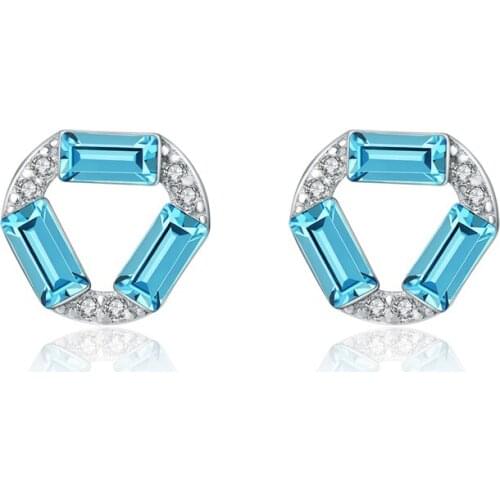 Fashion Women Earring Pure 925 Sterling Silver Fashion Rhombus Blue Pink Crystal Zircon Earrings Commemorative Gift For Girl