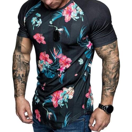 Men Floral Printed T-Shirt Fashion Short Sleeve Round Neck Top Casual Summer Tee