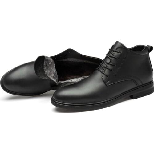 Mens Shoes Winter With Fur Warm Leather Ankle Boots Men Boots Men Business Oxford Boots Men Warm Dress Classic Shoes