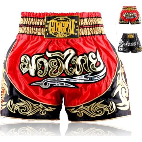 GINGPAI Men Adults Boxing Pants Summer Embroidery MMA Shorts Fight Grappling Kick Muay Thai Sanda Training Fitness Sports Shorts