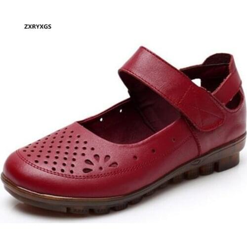 2020 New Spring Summer Breathable Shoes Woman Genuine Leather Shoes Sandals Fashion Elegance Comfortable Shoes Women Flat Shoes