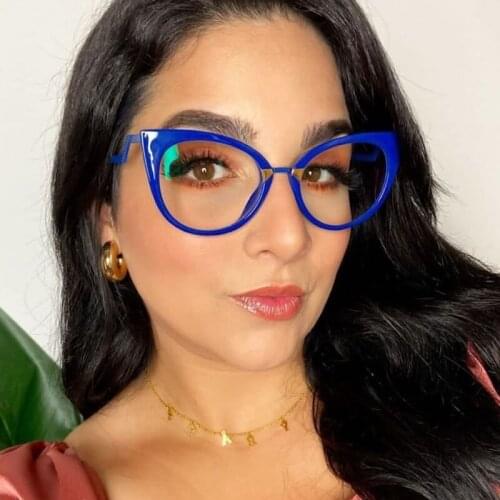 2021 New Fashion Sexy Cat Eye Anti-blue Glasses Frame Women Brand Designer Big Computer Transparent Eyeglasses Oculos Feminino
