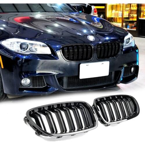 A Pair F10/F11/F18 Glossy Black Dual Slat Style Front Kidney Grill Grille For BMW F10 F18 520i 523i 525i 530i 535i 2009-2016