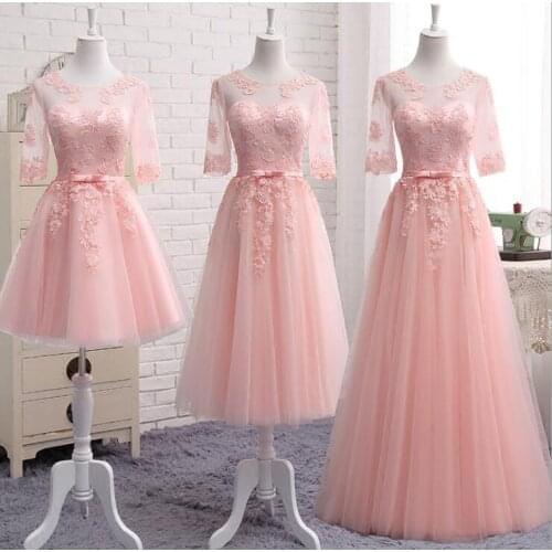 Bridesmaid Dresses Lace Applique Tulle 2019 short Middle long style Elegant Sleeveless robe de soiree Formal Prom Party Dresses