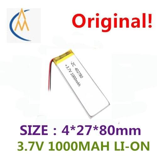 Full capacity 3.7V polymer lithium battery 402780 1000mah MP3 speaker navigator mobile power supply 3D glasses circuit board plu